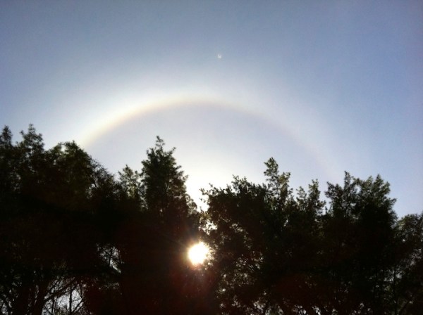 A rainbow halo around the sun, right over our circle 